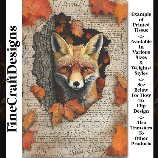 Papier Mousseline Peeking Fox Autumn quitte Ephemera BK4 Decoupage