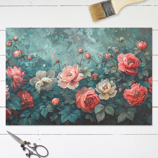 Papier Mousseline Peines roses Peonies Arrière - plan Turquoise Pein