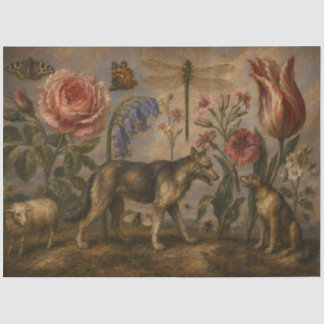 Papier Mousseline Peinture à l'huile botanique et faune forestière