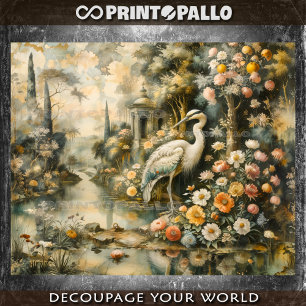 Papier Mousseline Peinture à l'huile de la Renaissance avec héron et