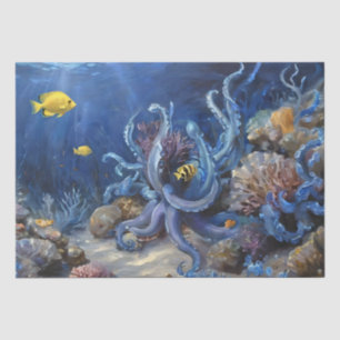 Papier Mousseline Peinture à l'huile d'une pieuvre et découpage de p