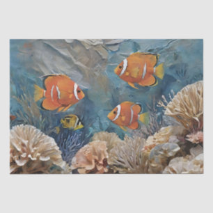 Papier Mousseline Peinture acrylique de poissons et de coraux