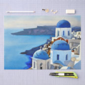 Papier Mousseline Peinture aquarelle de Santorin Grèce (Artisanat)