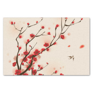 Papier Mousseline Peinture asiatique de style, fleur de prune au