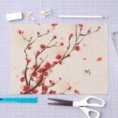 Papier Mousseline Peinture asiatique de style, fleur de prune au (Artisanat)