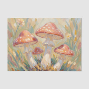 Papier Mousseline Peinture de Prairie Champignons Rouges Fantaisiste