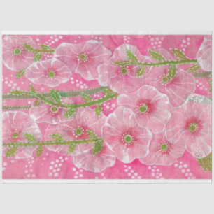 Papier Mousseline Peinture florale rose Hollyhock Malve Malva
