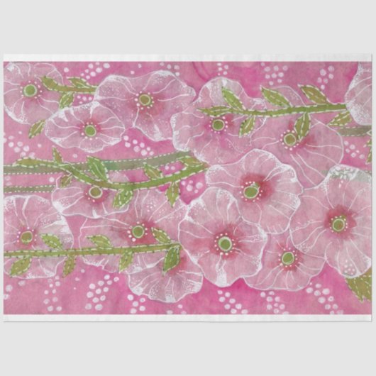 Papier Mousseline Peinture florale rose Hollyhock Malve Malva (Recto)