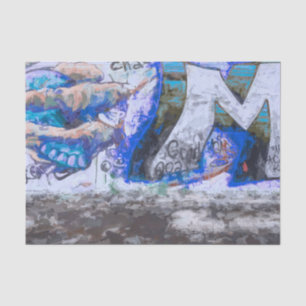 Papier Mousseline Peinture murale urbaine grunge bleue Graffiti