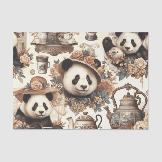 Papier Mousseline Peinture vintage Cute Panda sans joint (Recto)