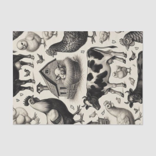 Papier Mousseline Peinture vintage d'animaux de ferme (Recto)