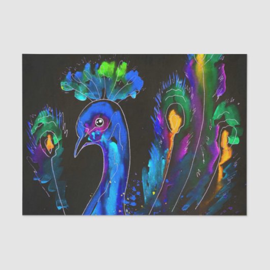 Papier Mousseline Peinture Whimsical Peacock (Recto)