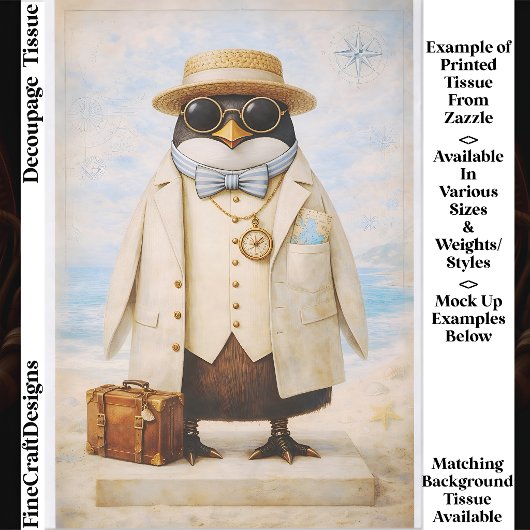 Papier Mousseline Penguin Seaside Traveller & Suitcase FG5 Decoupage