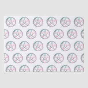 Papier Mousseline Pentagramme rose et Turquoise Halloween blanc