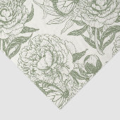 Papier Mousseline Peoné et papillons bloc impression, sauge vert et (Détail)