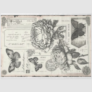 Papier Mousseline Peoné noir et blanc vintage et papillon