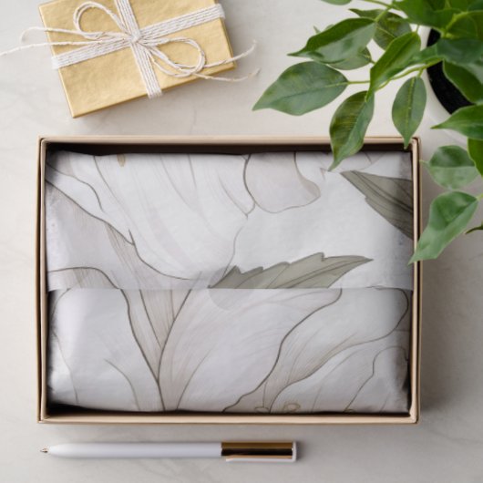 Papier Mousseline Peonies blanches | Simple | Rustique (Cadeau)