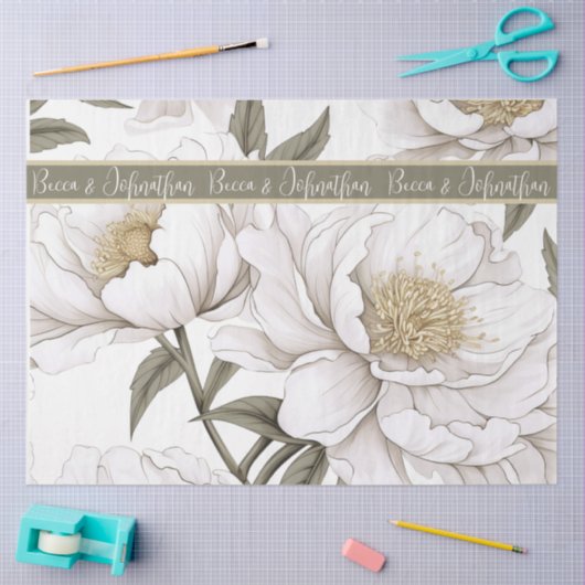 Papier Mousseline Peonies blanches | Simple | Rustique (Artisanat)
