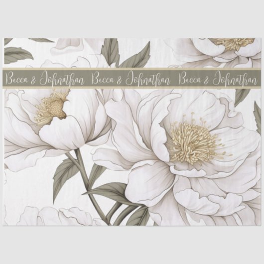 Papier Mousseline Peonies blanches | Simple | Rustique (Recto)