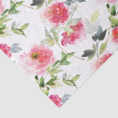 Papier Mousseline Peonies d'aquarelle rose et Motif vert (Détail)
