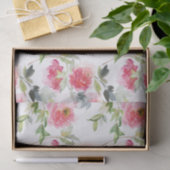 Papier Mousseline Peonies d'aquarelle rose et Motif vert (Cadeau)