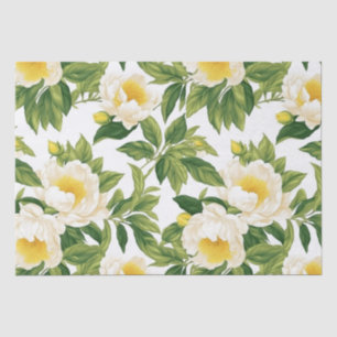 Papier Mousseline Peonies de Claire de Lune blanches et jaunes