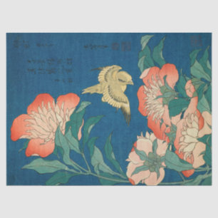 Papier Mousseline Peonies et Canaries par Katsushika Hokusai