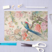 Papier Mousseline Peonies pastel et oiseau de charme (Artisanat)