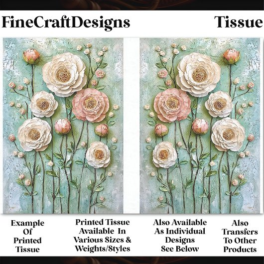 Papier Mousseline Peonies texturées, Cottage Garden CV9LR Découpage