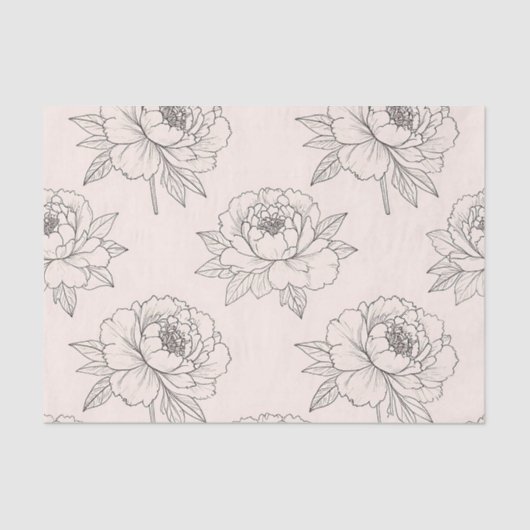 Papier Mousseline Peony Floral Line Art Pattern Soft (Recto)