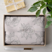 Papier Mousseline Peony Floral Line Art Pattern Soft (Cadeau)