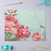 Papier Mousseline Peony Floral Mint rose Bourgogne Retro Chintz Bird (Artisanat)