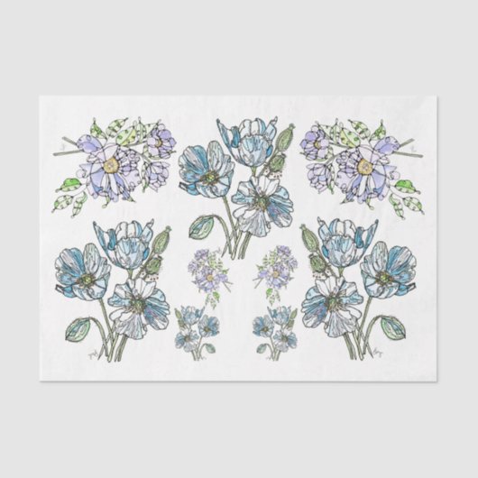 Papier Mousseline Pépites et pivoines - Déchoupage Papier Tissu (Recto)