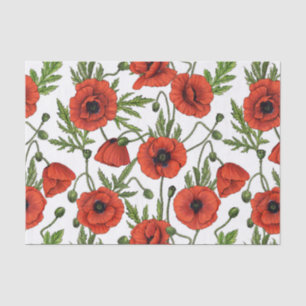 Papier Mousseline Pépites, rouge et vert sur blanc
