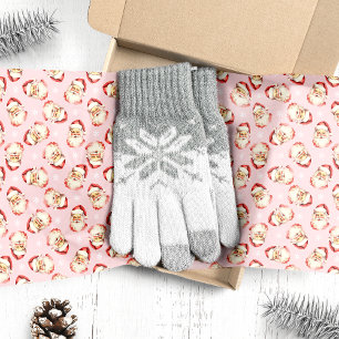Papier Mousseline Père Noël à l'aquarelle vintage rose pour Noël