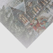 Papier Mousseline Père Noël ancienne avec enfants devant une église (Détail)
