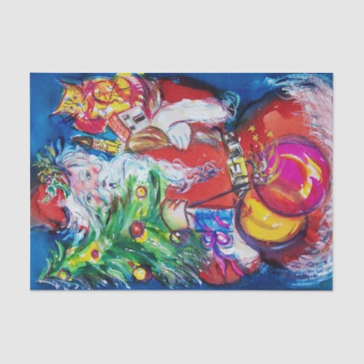 PAPIER MOUSSELINE PÈRE NOËL AVEC ARBRE DE NOËL ET CADEAUX (Recto)