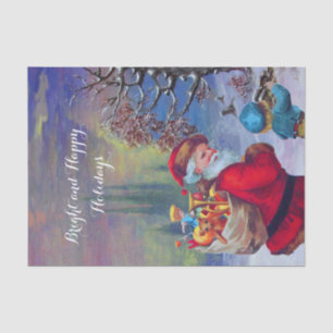 PAPIER MOUSSELINE PÈRE NOËL AVEC ENFANT DANS LA NEIGE D'HIVER