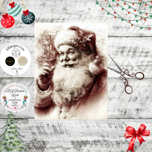 Papier Mousseline Père Noël découpage sépia rouge traditionnel