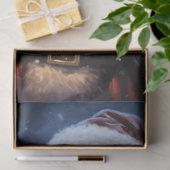 Papier Mousseline Père Noël en forêt de neige avec lanterne brillant (Cadeau)