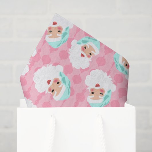 Papier Mousseline Père Noël en Mint Vert Casquette rose Retro Noël (Sac cadeau)