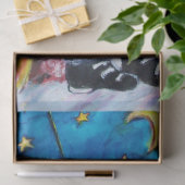 Papier Mousseline PÈRE NOËL INSPIRÉ JOUER VIOLIN Noël Nuit Bleu (Cadeau)