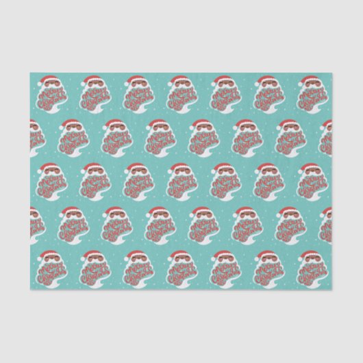 Papier Mousseline Père Noël noire | Joyeux Noël tout | Bleu (Recto)