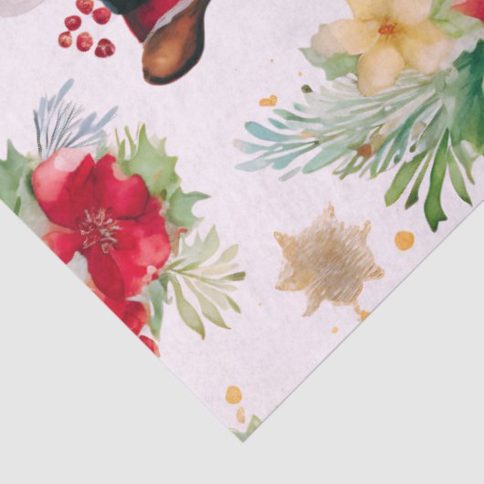 Papier Mousseline Père Noël Poinsettas Fleurs Noël (Détail)
