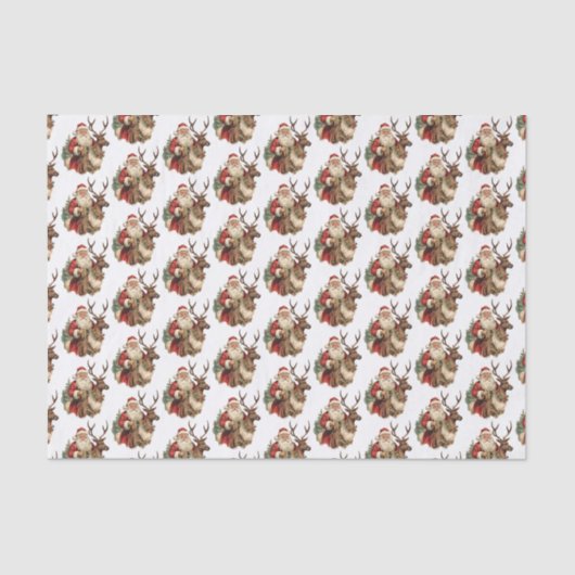 Papier Mousseline Père Noël rétro et Motif de Noël Reindeer (Recto)