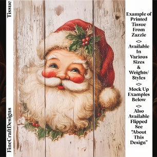 Papier Mousseline Père Noël Rétro Vintage sur Bois Rustique EL1R Déc