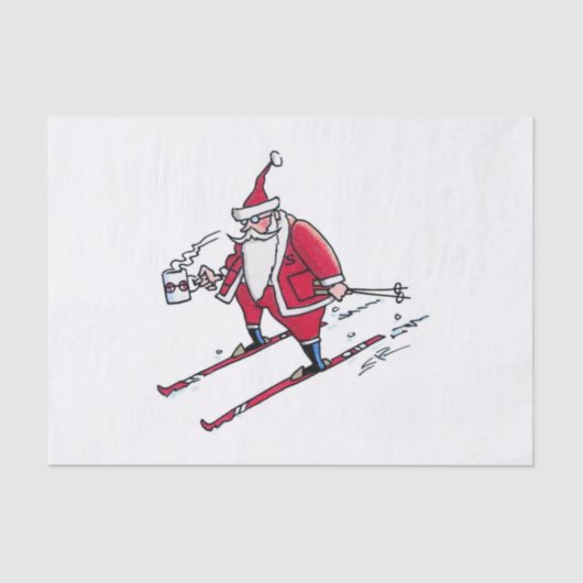 Papier Mousseline Père Noël Skiing papier tissu grand (Recto)
