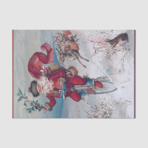 Papier Mousseline Père Noël sur un renne monocycle juste derrière !