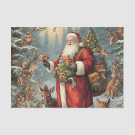 Papier Mousseline Père Noël victorienne avec animaux présents et for (Recto)