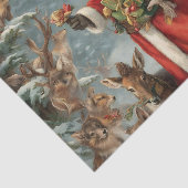 Papier Mousseline Père Noël victorienne avec animaux présents et for (Détail)